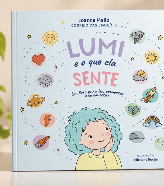 Capa do livro Lumi e o que ela sente, de Joanna Mello, com ilustracoes de Michelle Rocha